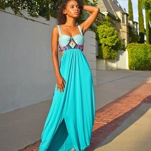 NWT Mara Hoffman Blue Embroidered Turquoise Maxi Dress size XS